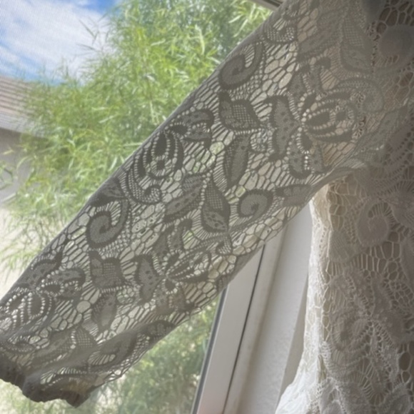 Vintage Off-White Sheer Lace Midi Dress, Romantic Cottagecore Prairie Aesthetic - Picture 6 of 10